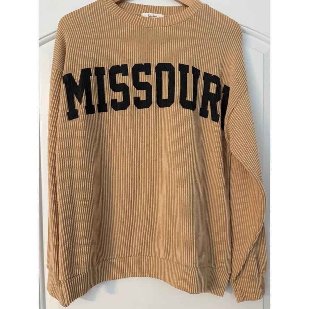 Tres Bien Missouri Corded women’s Ribbed Sweatshirt Tan Gold Oversized Varsity C
